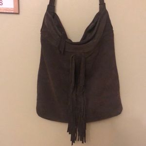 Industry grayish brown Suede Leather Crossbody large Purse
